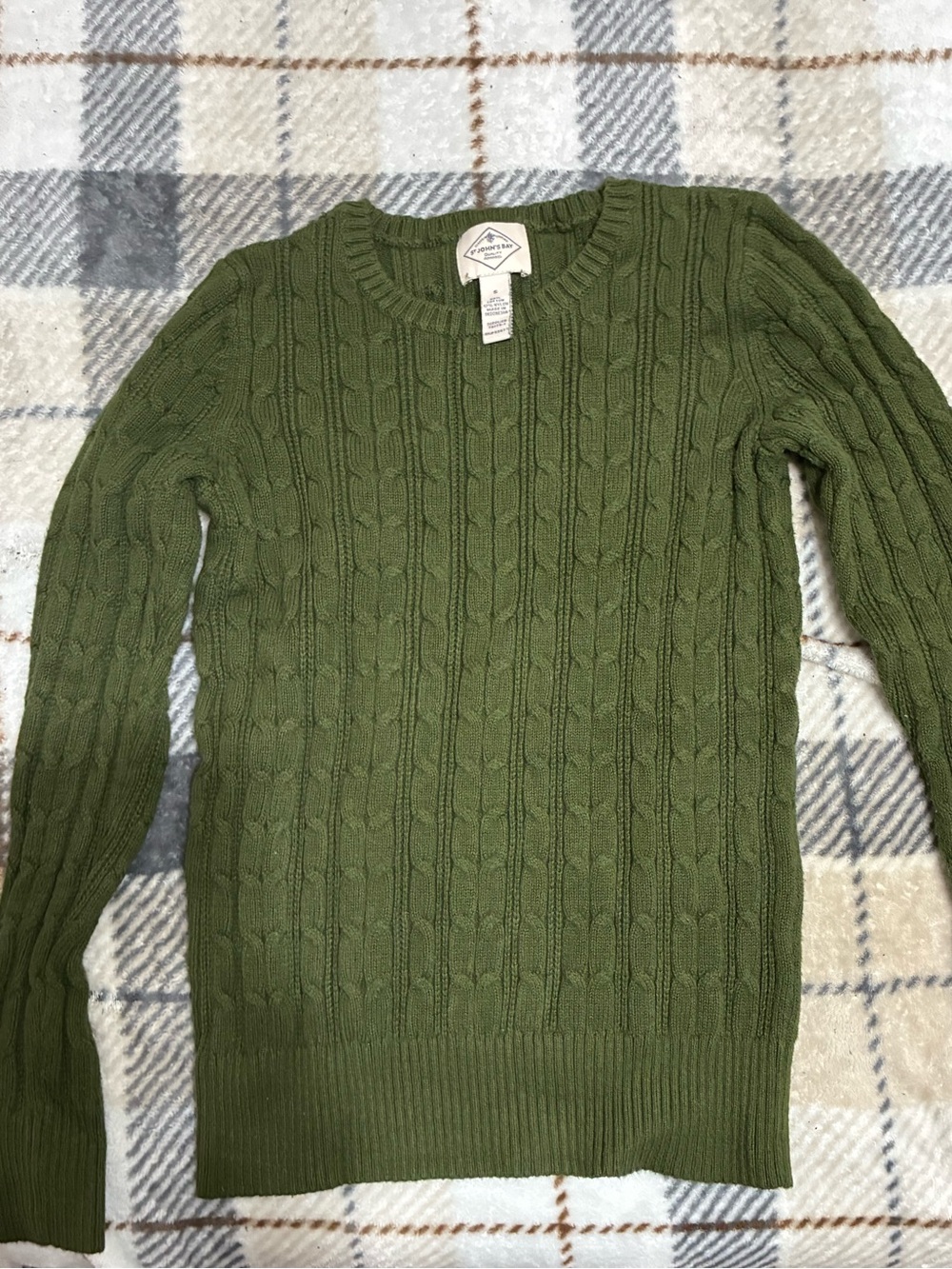 St. John's Bay Olive Green Cable Knit Crewneck Sweater